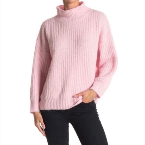 FRNCH PARIS Pink Mock Neck Chunky Knit Pullover Sweater Size S/M - Picture 1 of 9